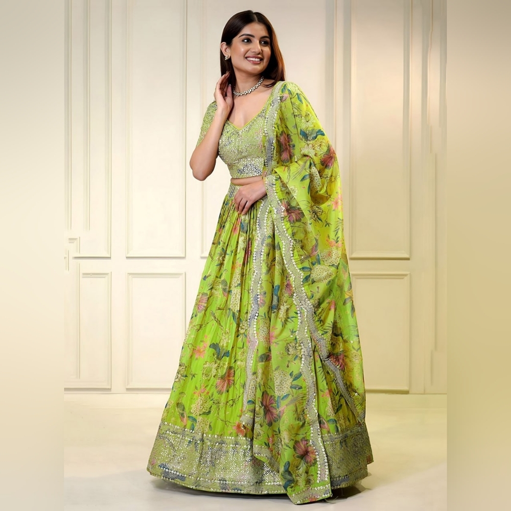 Floral Green Indian Wedding Lehenga Choli Sangeet Haldi Lehenga Indian Clothes